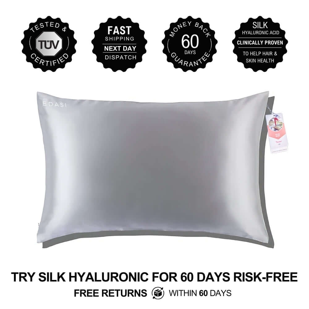 EDASI - Mulberry Silk 22 Momme Grade 6A Pillowcase - Infused with Hyaluronic Acid for Clearer Skin and Better Hair - EDASI