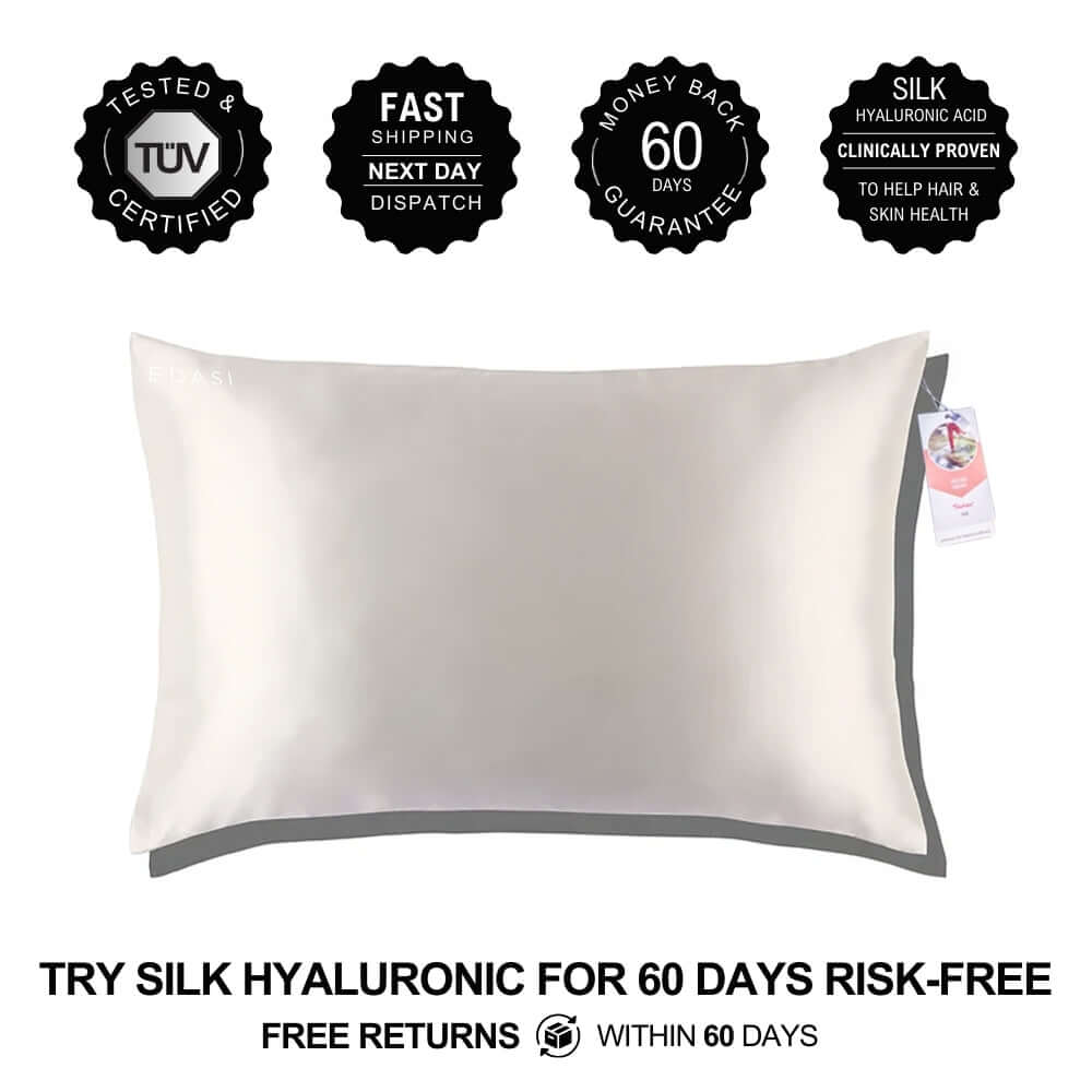 EDASI - Mulberry Silk 22 Momme Grade 6A Pillowcase - Infused with Hyaluronic Acid for Clearer Skin and Better Hair - EDASI