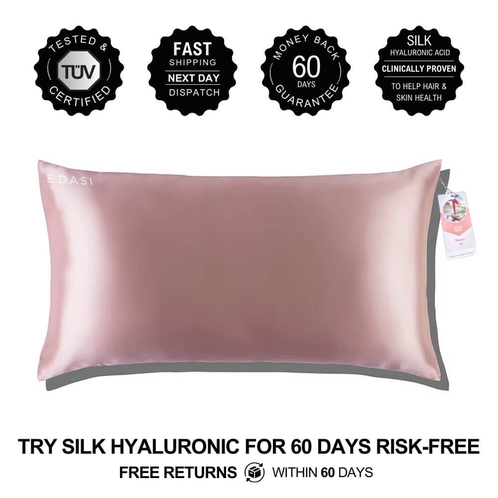 EDASI - Mulberry Silk 22 Momme Grade 6A Pillowcase - Infused with Hyaluronic Acid for Clearer Skin and Better Hair - EDASI